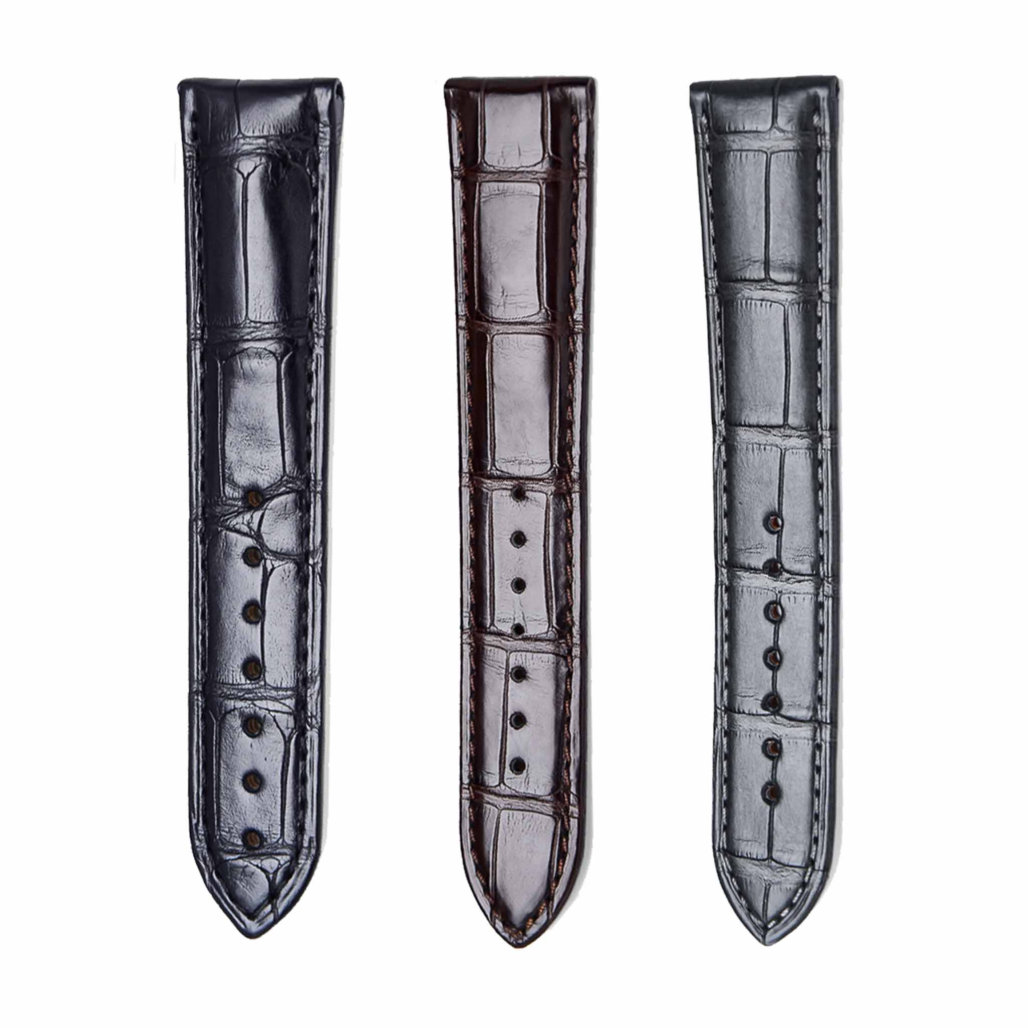 3-Color Alligator Leather Watch Straps For Omega De Ville Ref 424.13.40.20.02.001 433.33.41.21.03.001