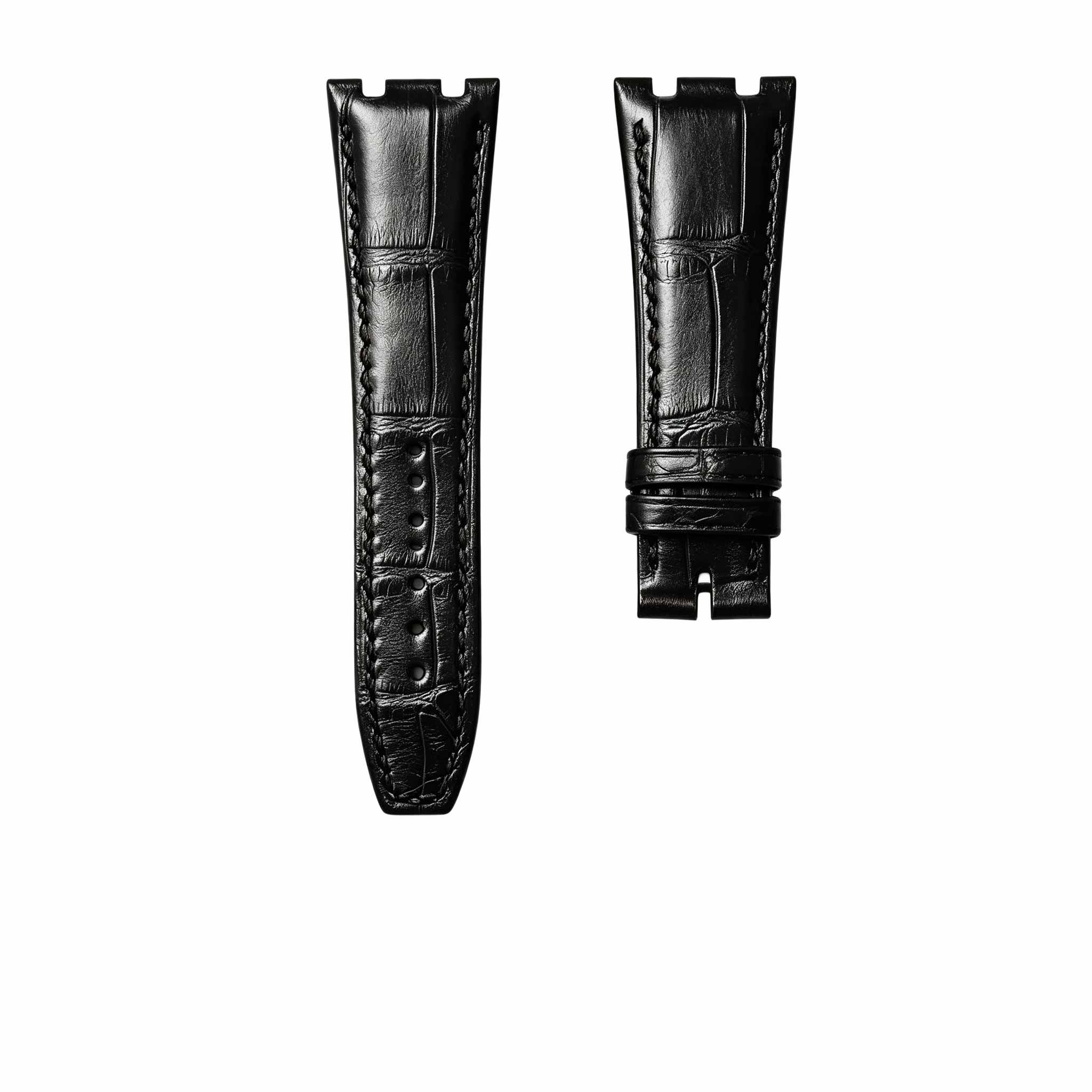 ap-royaloak-royaloakoffshore-15400-26331-26470-15703-alligator-leather-watch-strap-cane-grain-black-steel-lug-front Audemars Piguet Royal Oak 15400 26331 Royal Oak Offshore 26470 15703 Alligator Leather Watch Strap Cane Grain Black Steel Lug Front