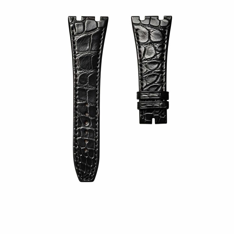 Audemars Piguet Royal Oak 15400 26331 Royal Oak Offshore 26470 15703 Alligator Leather Watch Strap Round Scale Black Steel Lug Front
