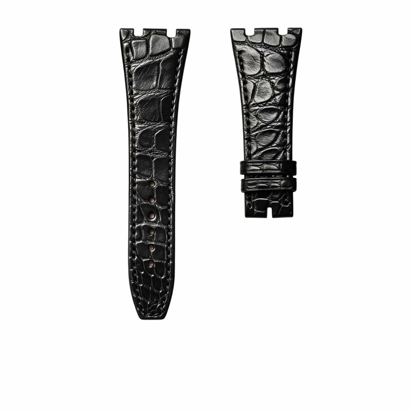 Audemars Piguet Royal Oak 15400 26331 Royal Oak Offshore 26470 15703 Alligator Leather Watch Strap Round Scale Black Steel Lug Front