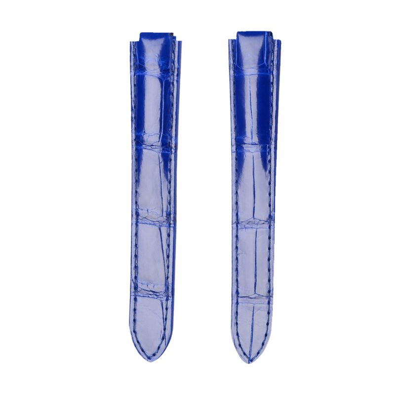 Blue Glossy Alligator Leather Replacement Watch Strap For Ballon Bleu W6920097 WE900351 WE902063