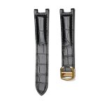 Black Alligator Leather Watch Strap Front View With Gold Buckle For Cartier Pasha WSPA0013 WJPA0012
