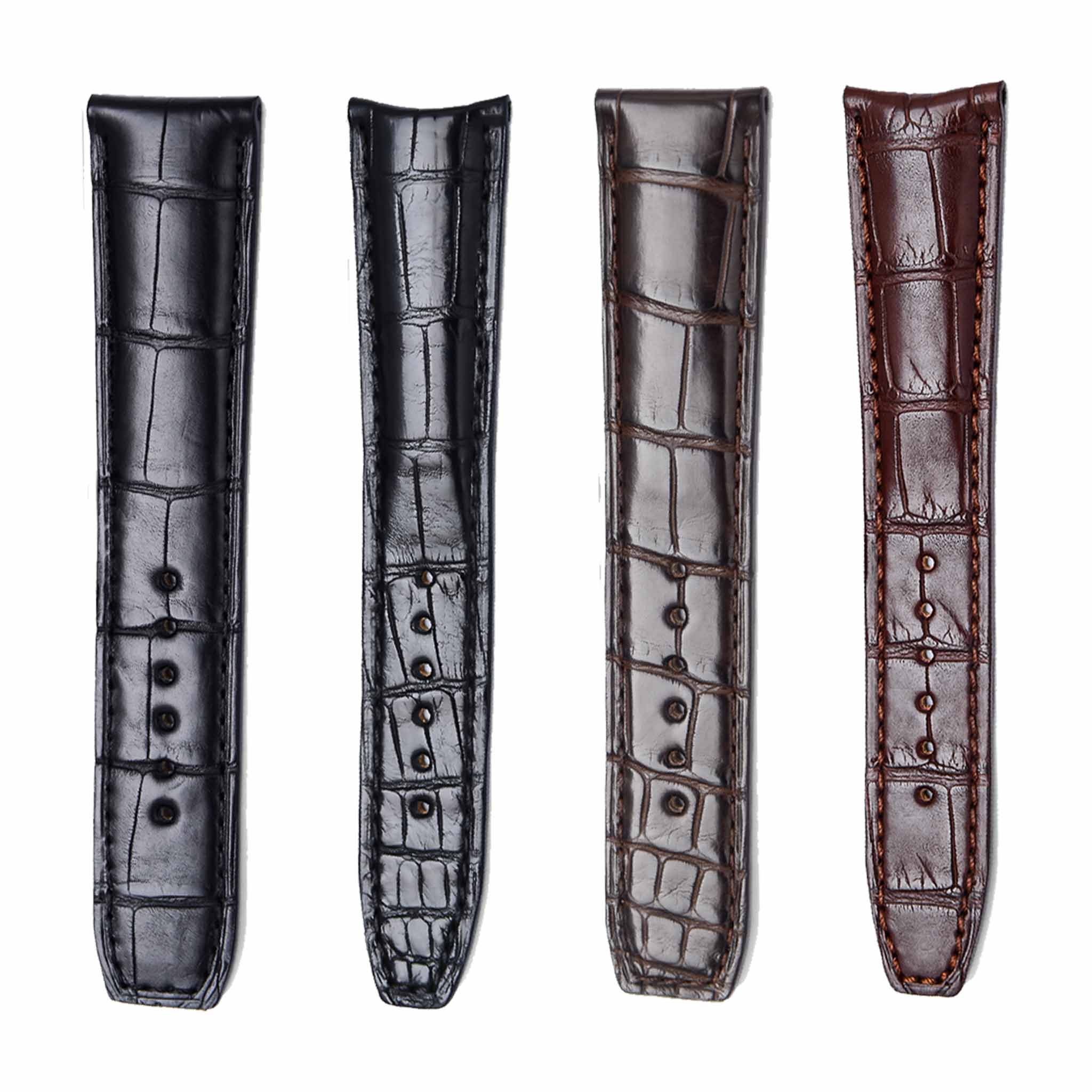 Four Color Glossy Alligator Leather Watch Straps For Baume & Mercier Clifton Ref MOA10053 MOA10055 MOA10058