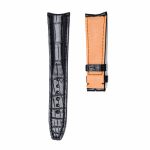 Curved Lug Black Glossy Alligator Leather Watch Strap For Baume & Mercier Clifton Ref MOA10053 MOA10055 MOA10058