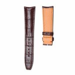Curved Lug Brown Glossy Alligator Leather Watch Strap For Baume & Mercier Clifton Ref MOA10053 MOA10055 MOA10058
