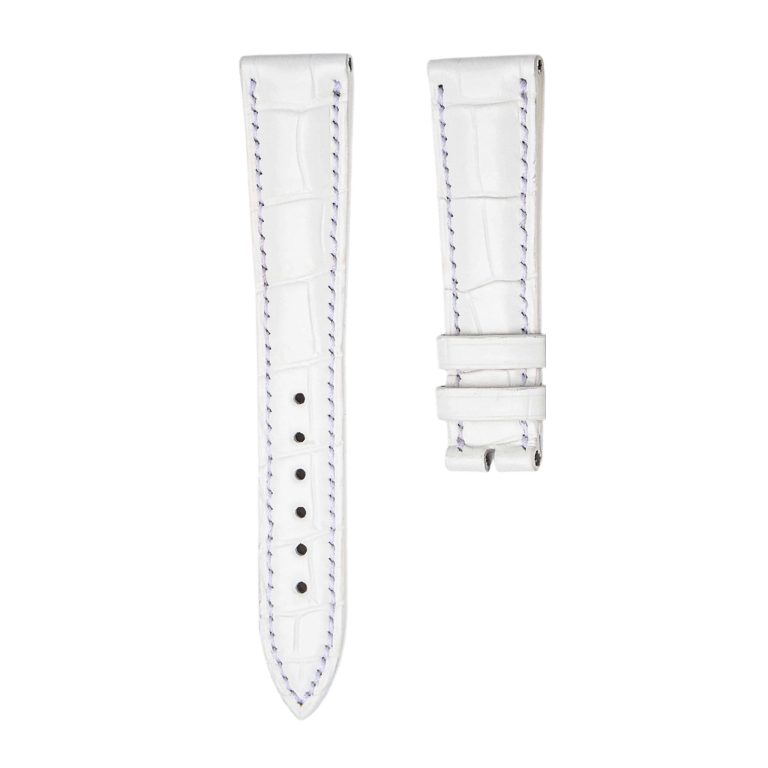 White Circular Grain Genuine Alligator Leather Watch Strap Replacement Band For Blancpain Villeret 6651 6654