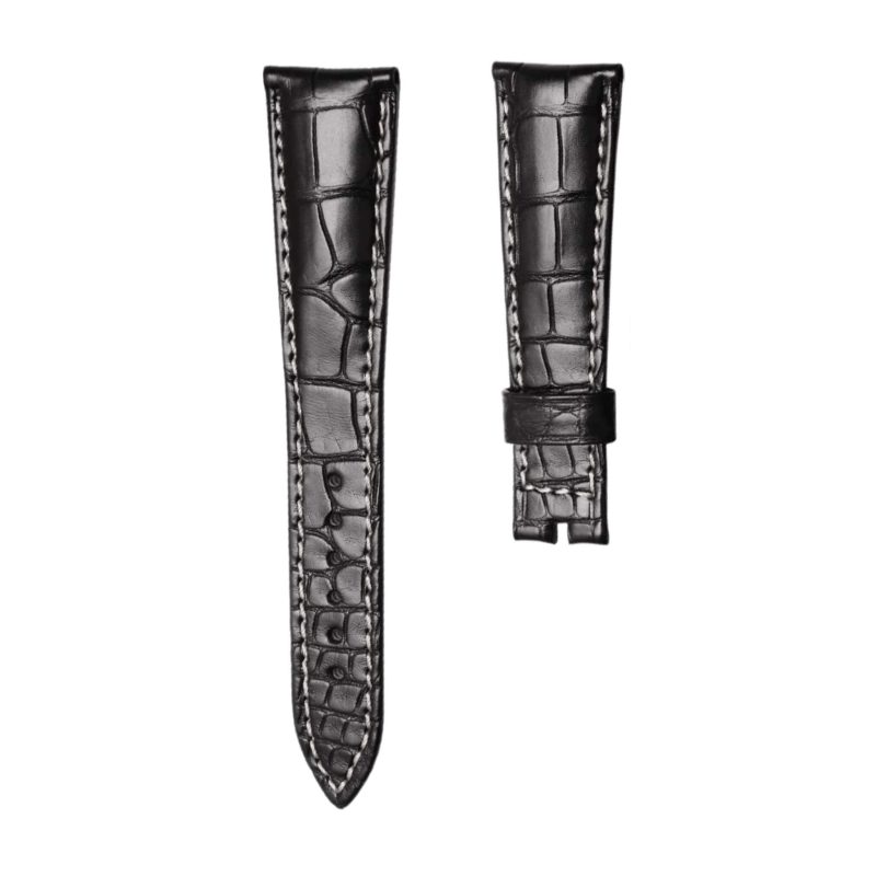 Breguet Type XX 3800ST/92/9W6 Cane Grain Alligator Leather Watch Strap Black Beige Stitch Front