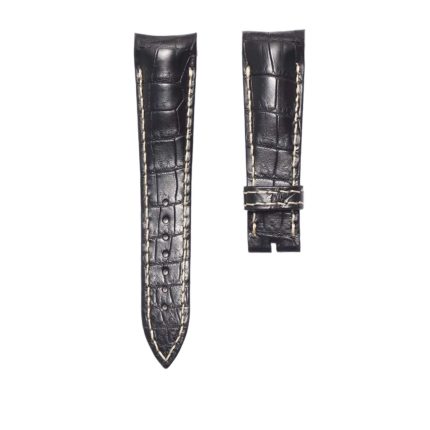 Breguet Type XXI 3810BR/92/9ZU Cane Grain Alligator Leather Watch Strap Black Beige Stitch Steel Tip Thick Pin Front