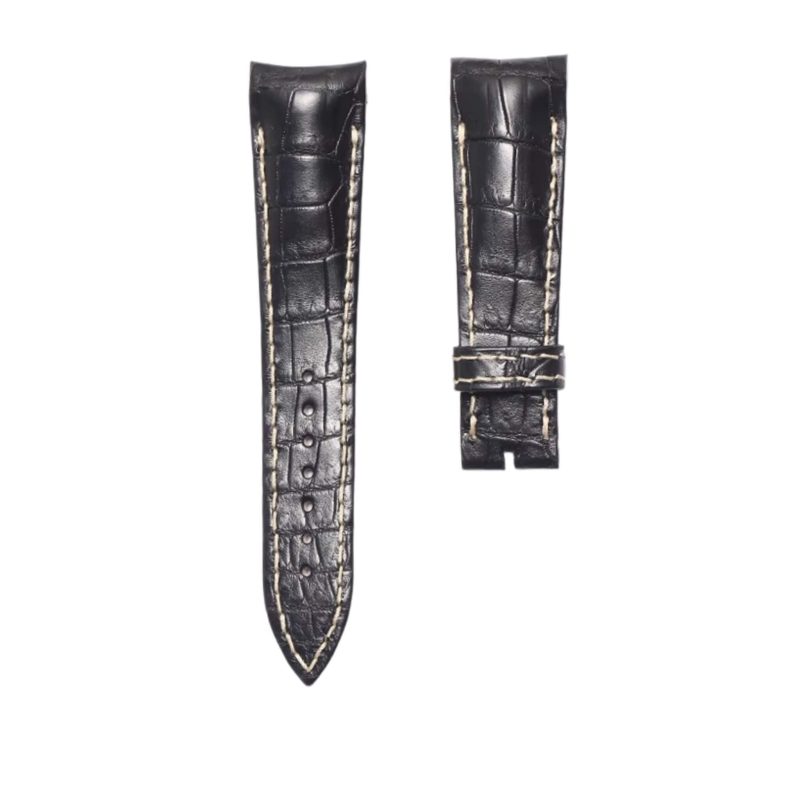 Breguet Type XXI 3810BR/92/9ZU Cane Grain Alligator Leather Watch Strap Black Beige Stitch Steel Tip Thick Pin Front
