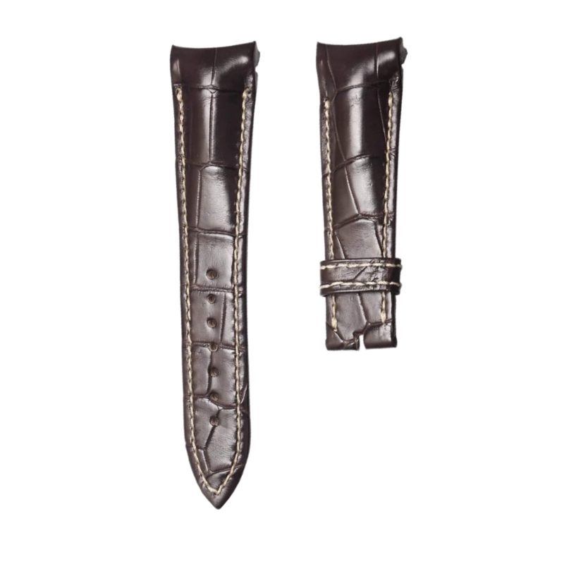 Breguet Type XXI 3810BR/92/9ZU Cane Grain Alligator Leather Watch Strap Dark Brown Beige Stitch Steel Tip Thick Pin Front