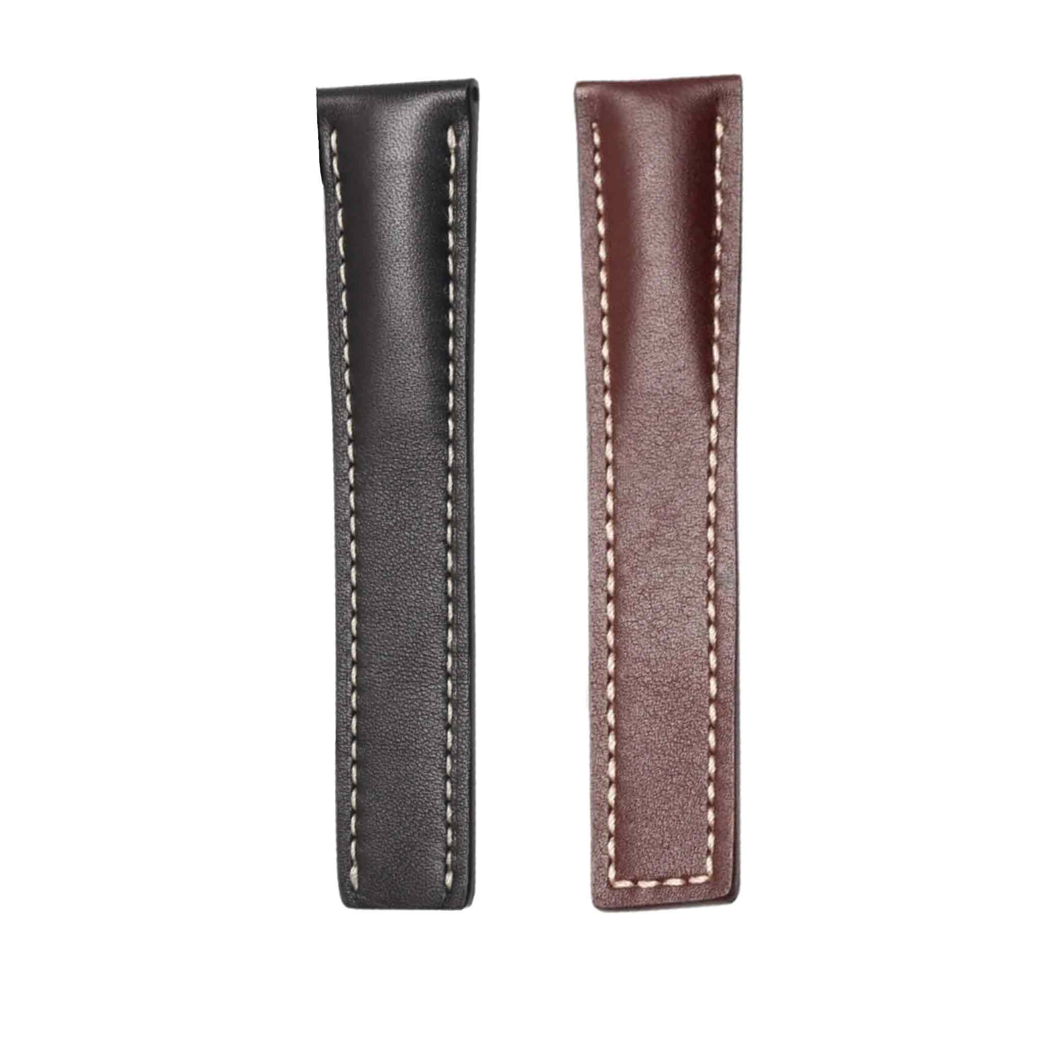 Breitling Navitimer B01 43 Cowhide Leather Watch Strap Smooth Skin Black & Brown Compare Front