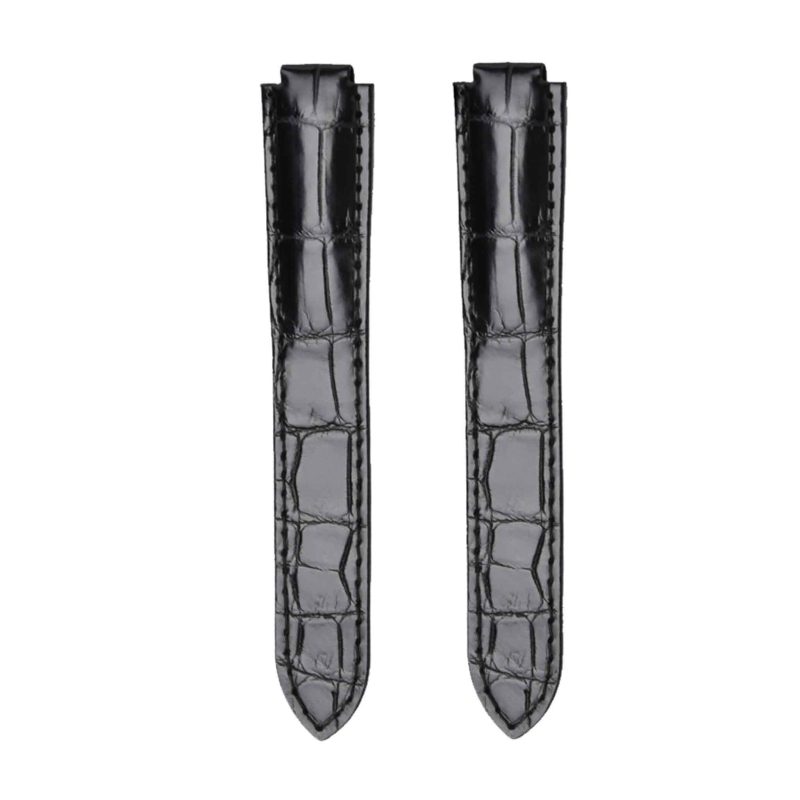 Cartier Ballon Bleu W6900651 W69016Z4 Alligator Leather Watch Strap Black Double Pointed End Front