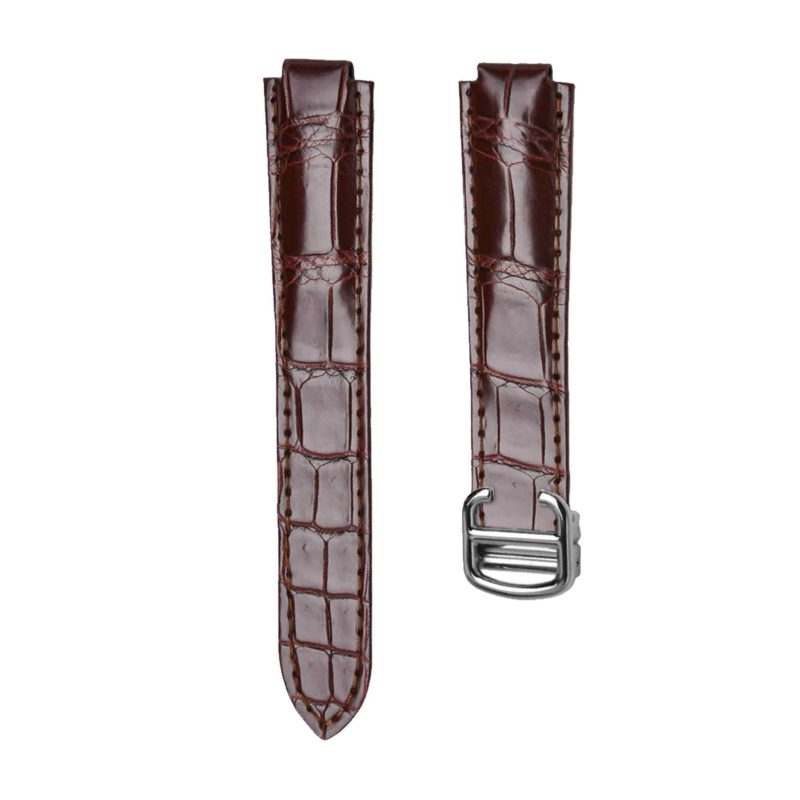 Cartier Ballon Bleu W6900651 W69016Z4 Alligator Leather Watch Strap Brown Silver Pin Buckle Front