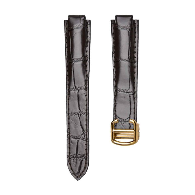Cartier Ballon Bleu W6900651 W69016Z4 Alligator Leather Watch Strap Dark Vintage Dark Brown Gold Pin Buckle Front