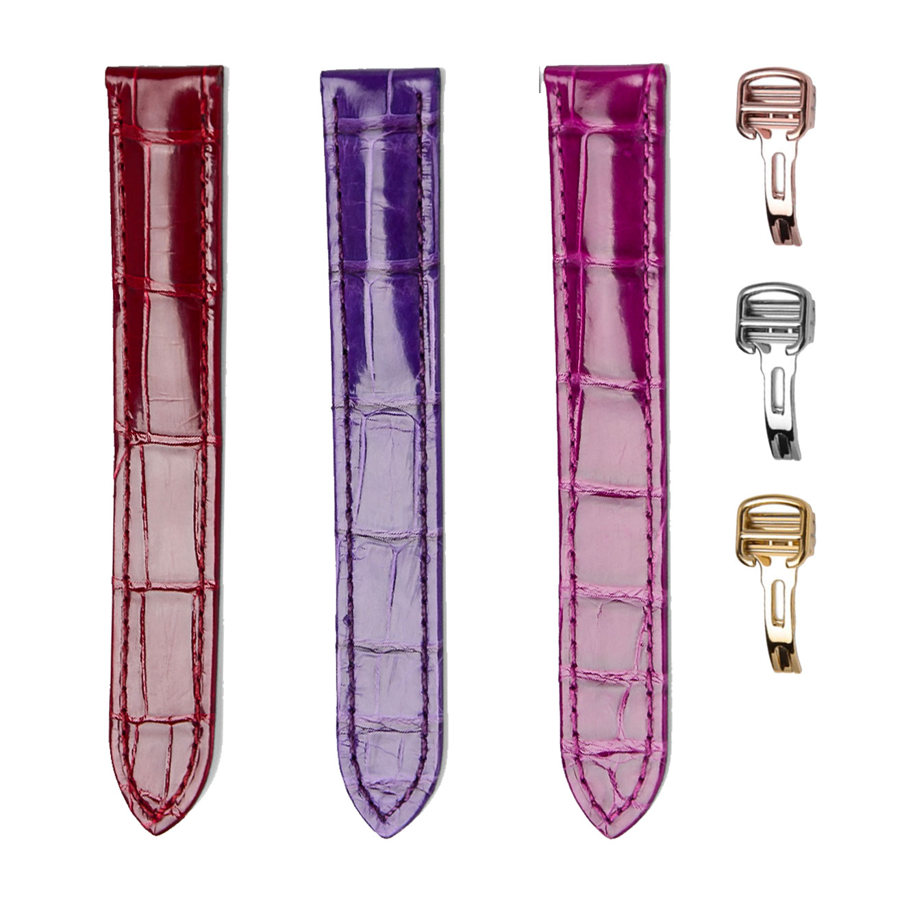 Burgundy Fuchsia Purple Alligator Leather Watch Strap Combo Mixed Buckles For Cartier Clé de Cartier