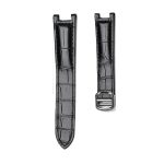 Black Alligator Leather Watch Strap Front View With Silver Buckle For Cartier Pasha WSPA0013 WJPA0012