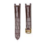 Brown Alligator Leather Watch Strap Front View With Gold Buckle For Cartier Pasha WSPA0013 WJPA0012