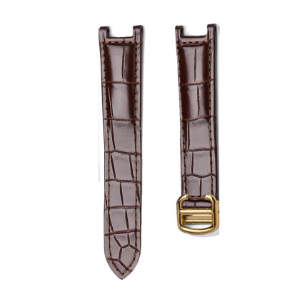 Brown Alligator Leather Watch Strap Front View With Gold Buckle For Cartier Pasha WSPA0013 WJPA0012