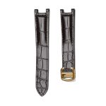 Dark Brown Alligator Leather Watch Strap Front View With Gold Buckle For Cartier Pasha WSPA0013 WJPA0012