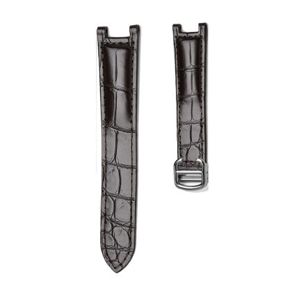 Dark Brown Alligator Leather Watch Strap Front View With Silver Buckle For Cartier Pasha WSPA0013 WJPA0012