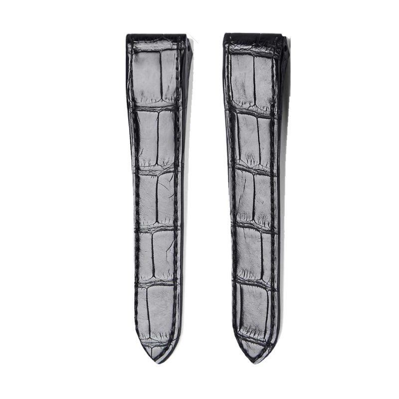 Black Alligator Leather Watch Strap Front View For Cartier Santos WSSA0010