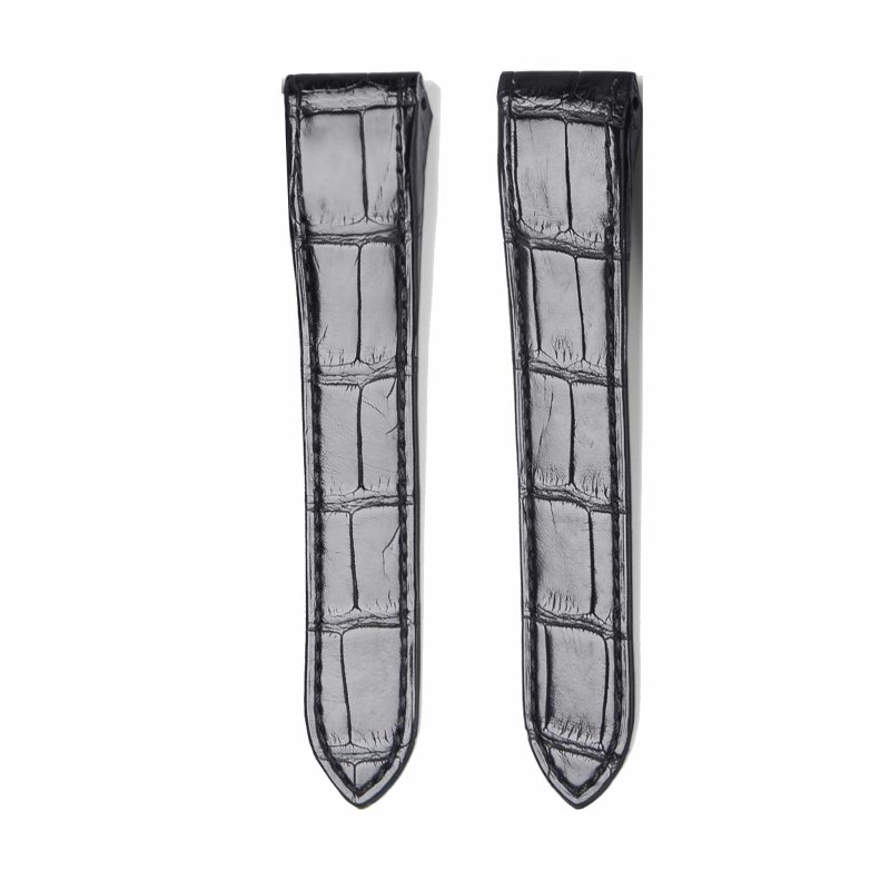 Black Alligator Leather Watch Strap Front View For Cartier Santos 100 W20106X8 W20073X8