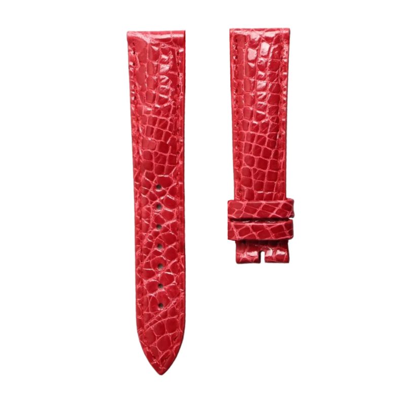 Gloss Bright Red Round Grain Genuine Alligator Leather Watch Strap For Chopard Happy Sport 278509-6001