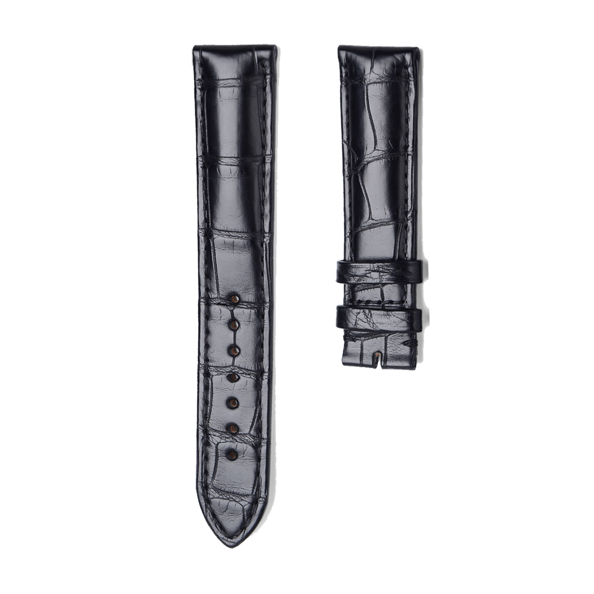 corum-golden-bridge-11316169-alligator-leather-watch-strap-black-front Black Glossy Alligator Leather Watch Strap With Leather For Golden Bridge Watch