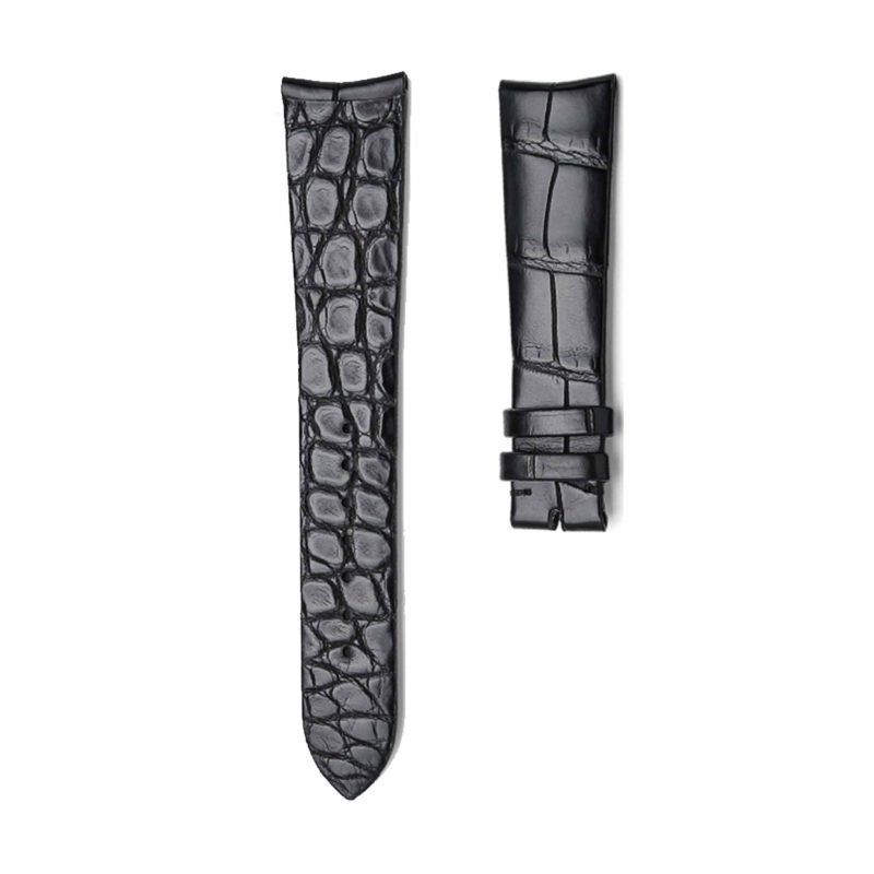Black Alligator Leather Watch Strap Seamless Front View For Girard-Perregaux 1966 49525 49535