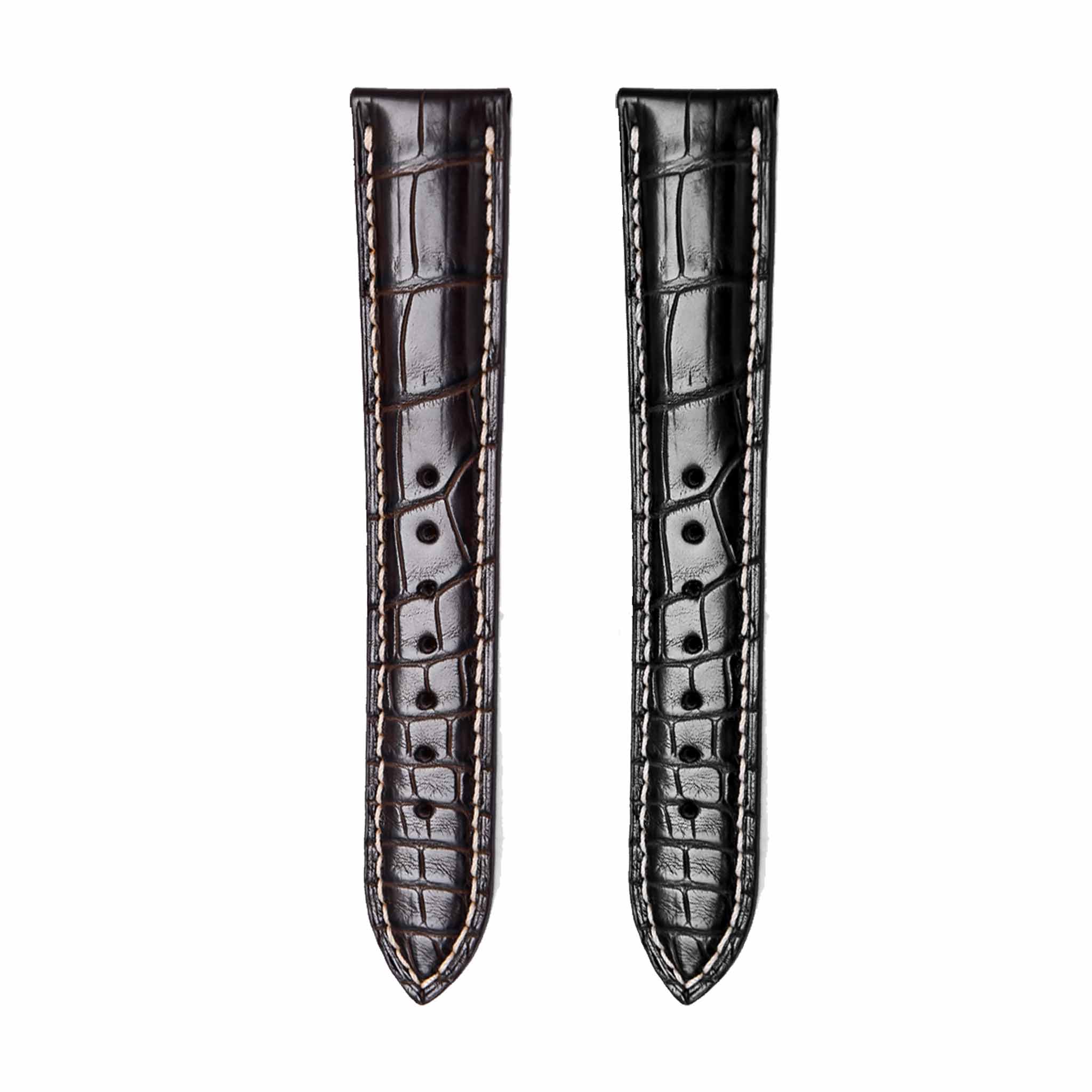 Dark Brown And Black Alligator Leather Watch Strap For Longines Master Ref L2.628.4.78.3 L2.673.4.78.3 L2.708.4.78.3