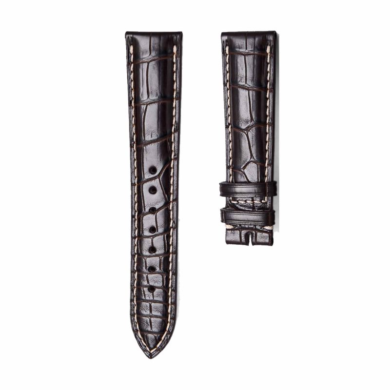 Dark Brown Glossy Alligator Leather Watch Strap For Longines Master Ref L2.628.4.78.3 L2.673.4.78.3 L2.708.4.78.3