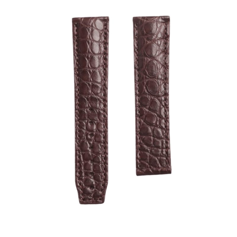 Brown Round Grain Alligator Watch Strap For Maurice Lacroix Masterpiece MP6347