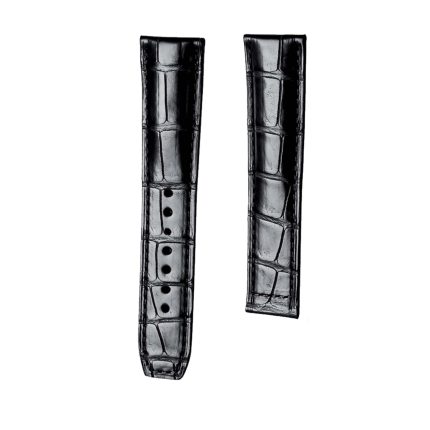 Black Alligator Leather Watch Strap Front View For Maurice Lacroix Masterpiece MP6347 MP6607 105mm+90mm
