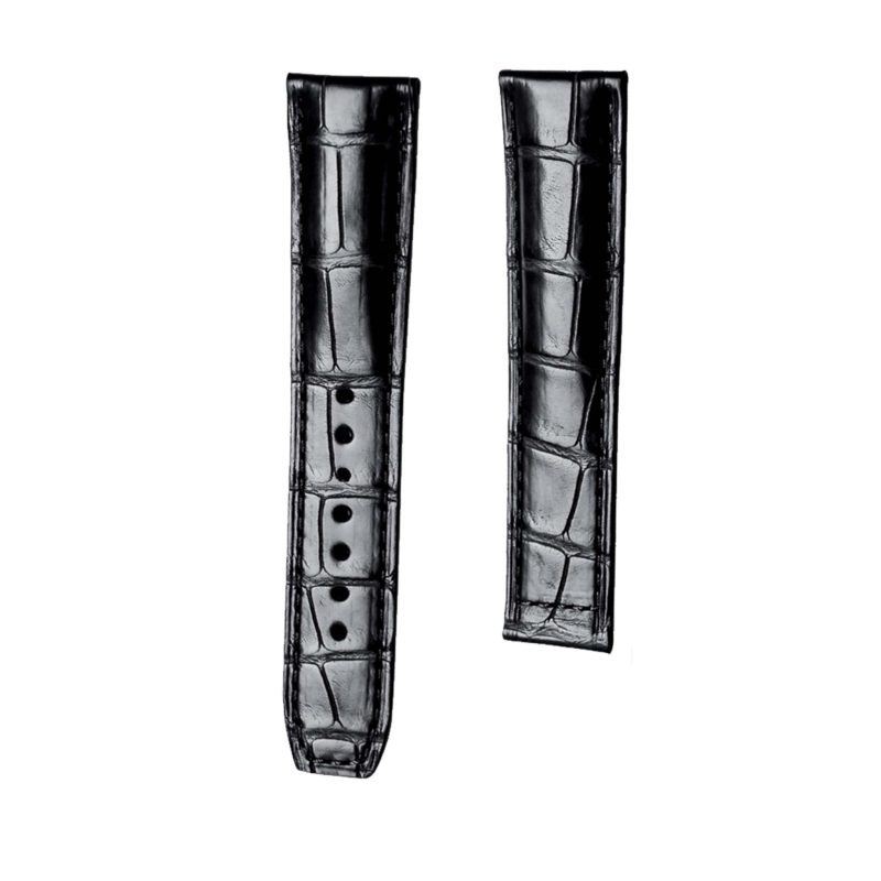 Black Alligator Leather Watch Strap Front View For Maurice Lacroix Masterpiece MP6347 MP6607 105mm+90mm