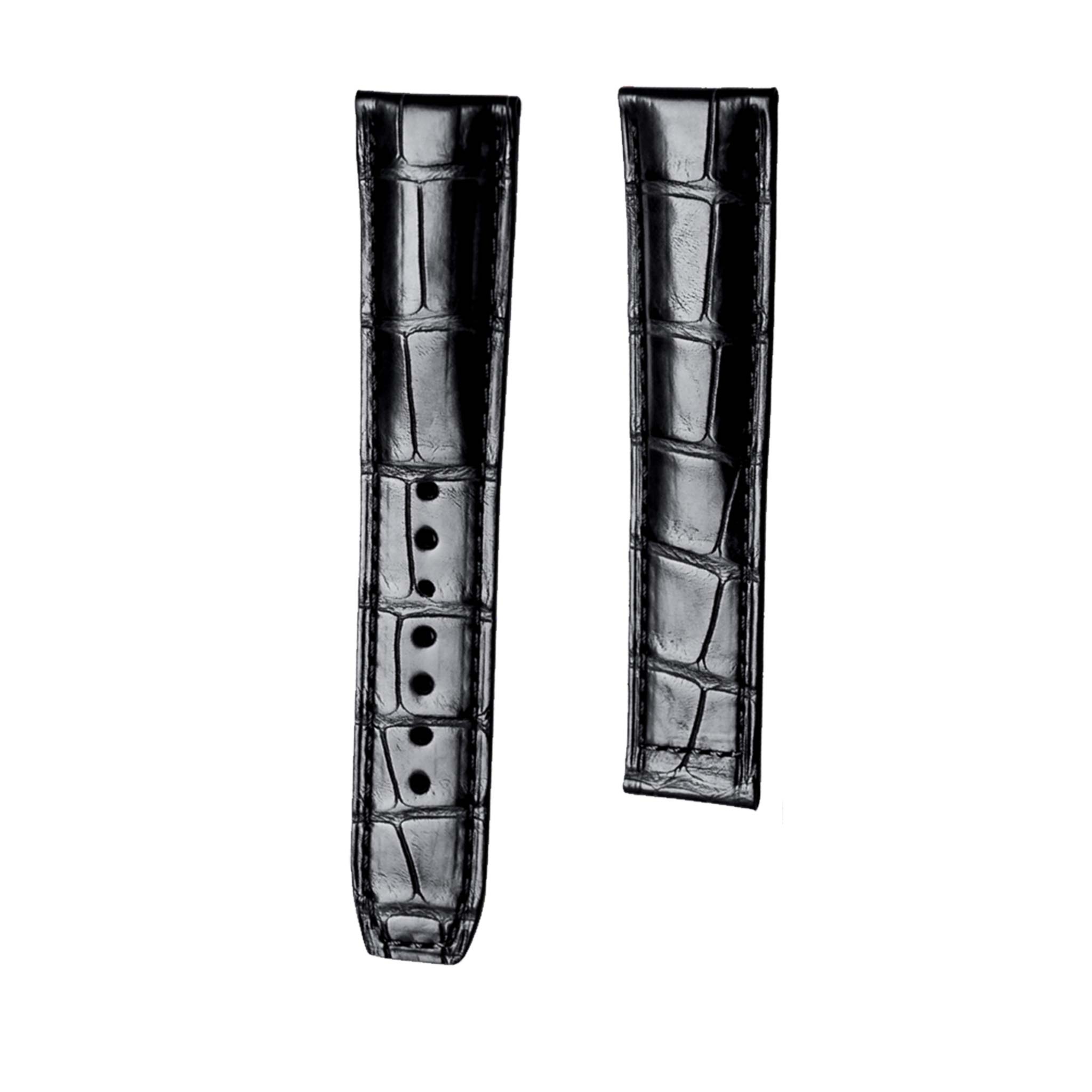 maurice-lacroix-masterpiece-mp6347-mp6607-alligator-leather-watch-strap-black-105-90-front Black Alligator Leather Watch Strap Front View For Maurice Lacroix Masterpiece MP6347 MP6607 105mm+90mm