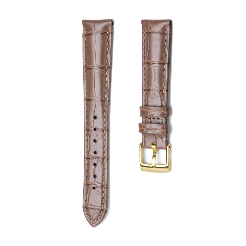 Beige Alligator Leather Watch Strap Gold Buckle Front View For Omega De Ville 424.10.40.20.03.001 424.13.33.20.52.002