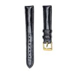 Black Alligator Leather Watch Strap Gold Buckle Front View For Omega De Ville 424.10.40.20.03.001 424.13.33.20.52.002