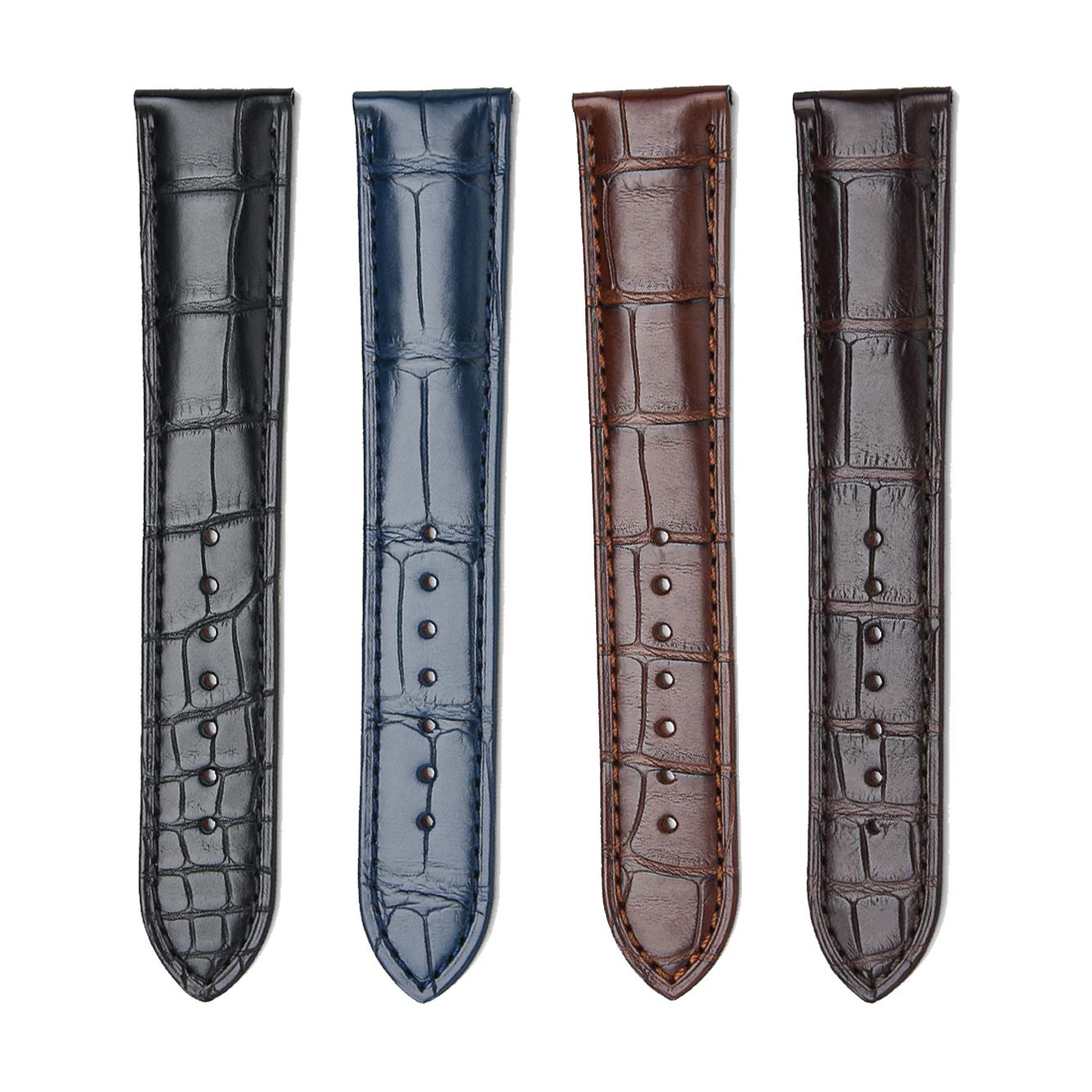 Four Color Alligator Leather Watch Strap Combo Front View For Omega De Ville 434.13.40.20.02.001 424.13.40.20.02.002 424.13.40.21.02.001