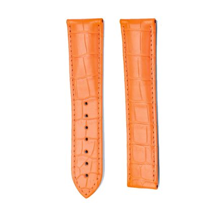 Orange Alligator Leather Watch Strap Deployant Front View For Omega De Ville 434.13.40.20.02.001 424.13.40.20.02.002