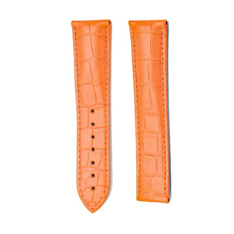 Orange Alligator Leather Watch Strap Deployant Front View For Omega De Ville 434.13.40.20.02.001 424.13.40.20.02.002