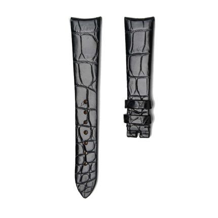 Black Alligator Leather Watch Strap Front View For Omega De Ville Tresor 428.17.36.60.04.001 428.18.36.60.11.002 428.17.36.60.05.001