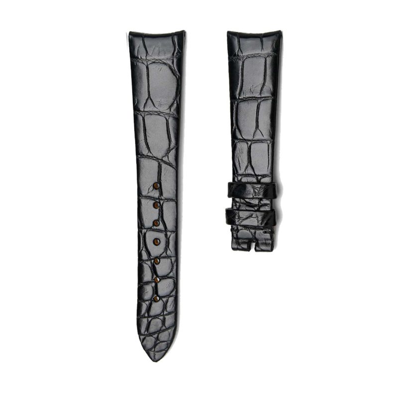 Black Alligator Leather Watch Strap Front View For Omega De Ville Tresor 428.17.36.60.04.001 428.18.36.60.11.002 428.17.36.60.05.001