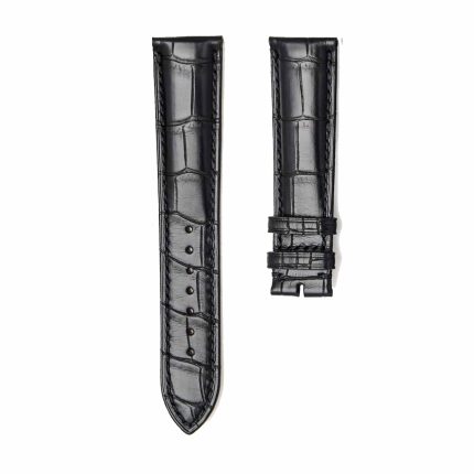 Black Alligator Leather Watch Strap MediumThick Front View For Omega De Ville 424.13.40