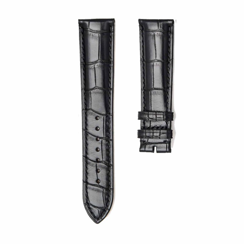 Black Alligator Leather Watch Strap MediumThick Front View For Omega De Ville 424.13.40