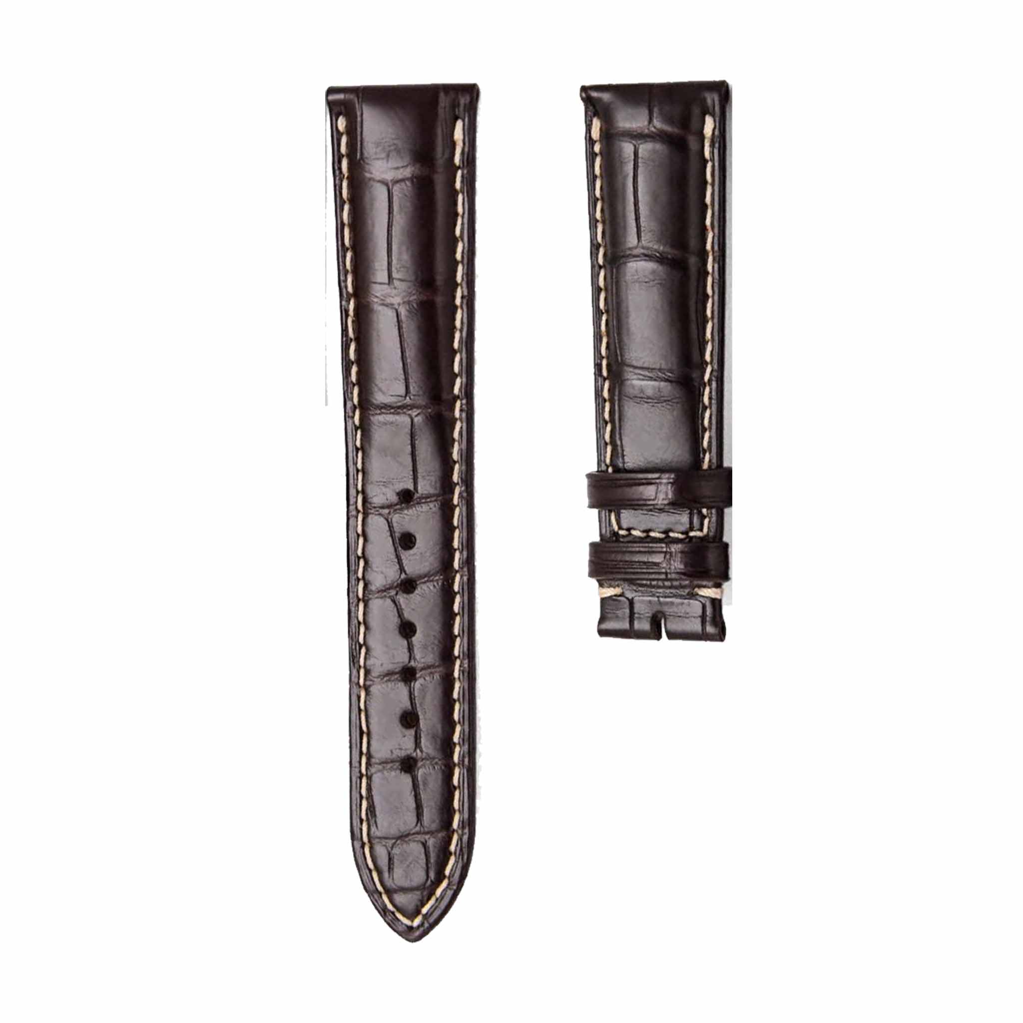 omega-deville-424.13.40-alligator-leather-watch-strap-dark-brown-white-thick-front Dark Brown And White Alligator Leather Watch Strap Thick Front View For Omega De Ville 424.13.40