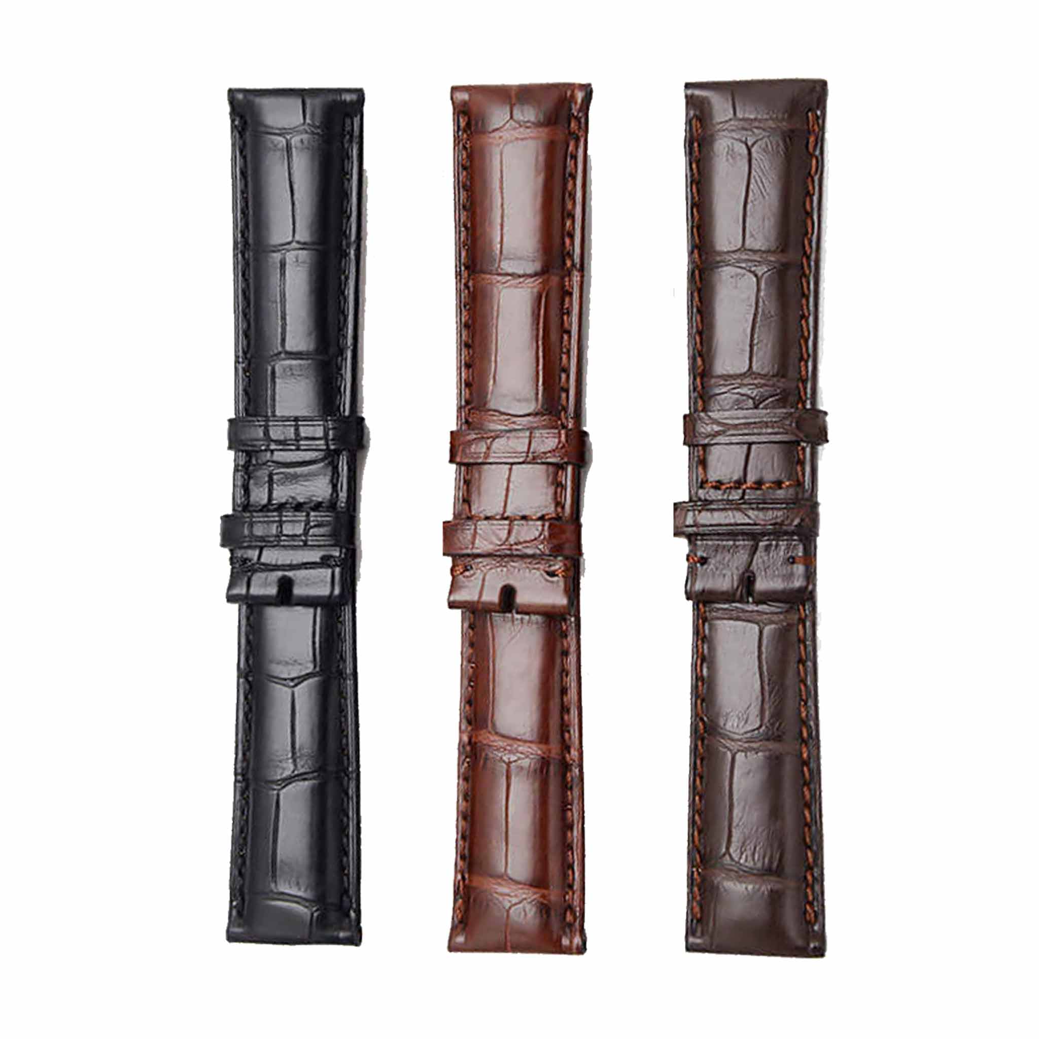 Alligator Leather Watch Strap Three Color Options Front View For Omega De Ville 424.13.40