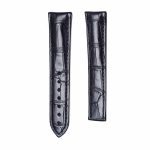 Black Glossy Alligator Leather Watch Strap With Deployant Buckle For Omega De Ville Ref