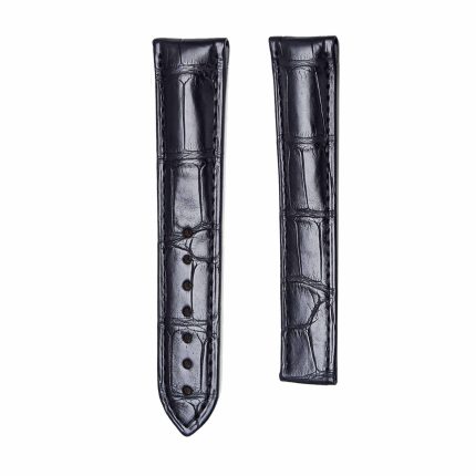 Black Glossy Alligator Leather Watch Strap With Deployant Buckle For Omega De Ville Ref