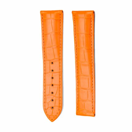 Orange Glossy Alligator Leather Watch Strap With Deployant Buckle For Omega De Ville Ref
