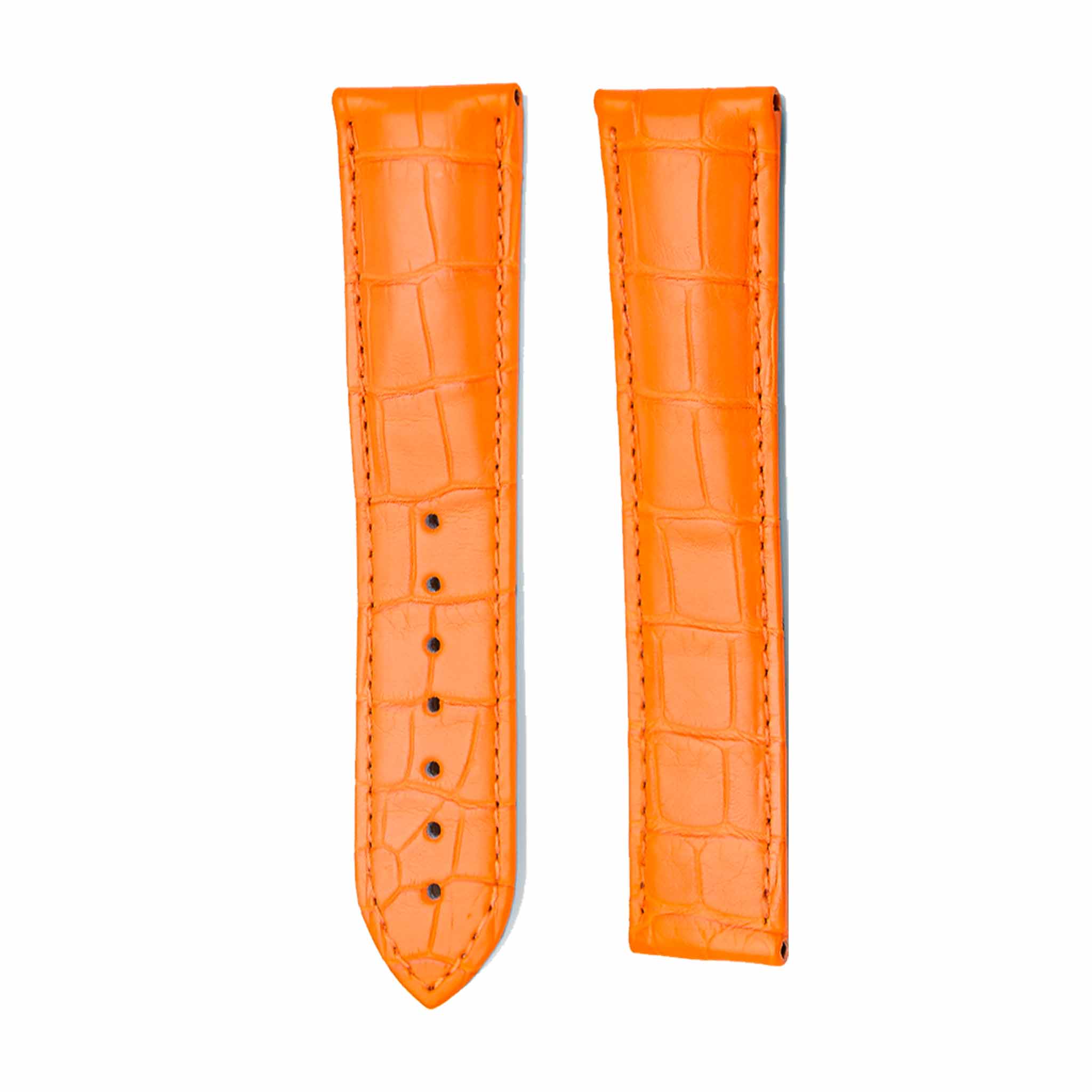 omega-deville-42413402002001-43333412103001-alligator-leather-watch-strap-orange-deployant-buckle Orange Glossy Alligator Leather Watch Strap With Deployant Buckle For Omega De Ville Ref